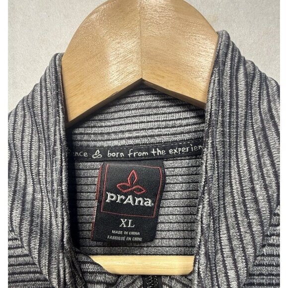 PrAna Gatten 1/4 Zip Pullover Men's Sz XL Charcoal Gray Striped Chest Pocket - Picture 3 of 10